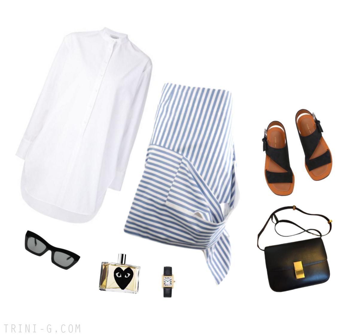 Trini | Céline striped skirt Protagonist white shirt