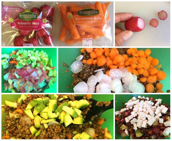 Preparando la ensalada de lentejas