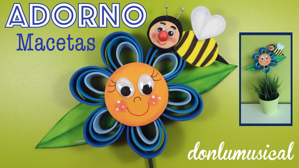 flores goma eva foamy macetas abeja avispa