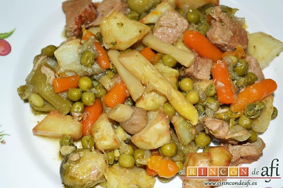 Menestra de verduras con carne de ternera, sugerencia de presentación