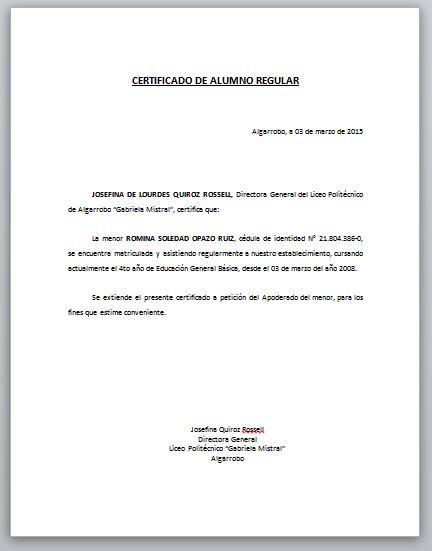 certificado de alumno regular