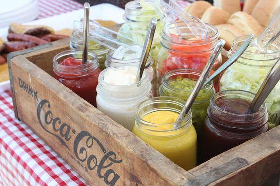 13. Condiments in antique Mason Jars