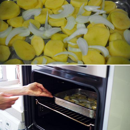 hornear-un-poco-las-patatas-antes-de-poner-la-Trucha-al-Horno