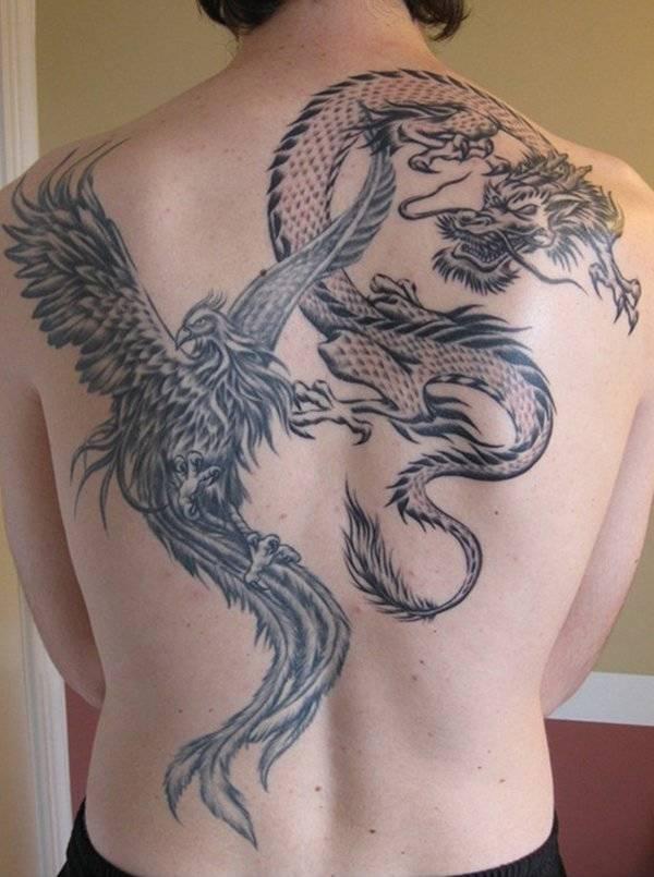 Tatuajes de ave fenix y dragon