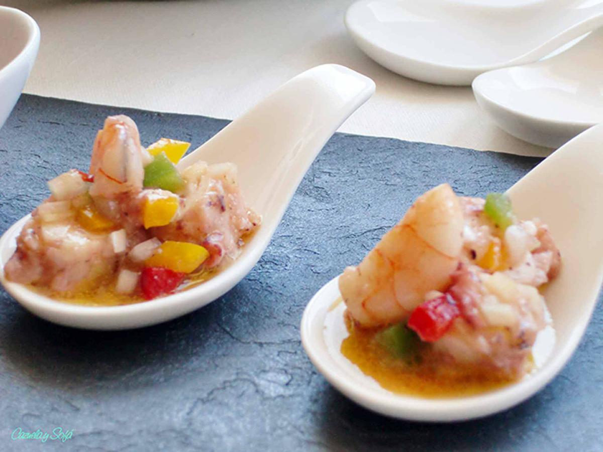 Cucharitas de salpicón de pulpo