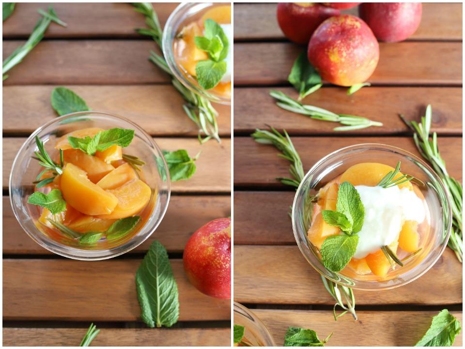 Nectarinas con menta, romero y orujo