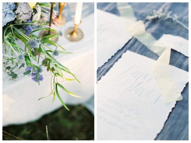 Decoración de mesa campestre en azules y platas