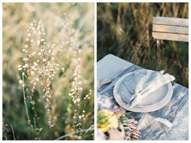 Decoración de mesa campestre en azules y platas