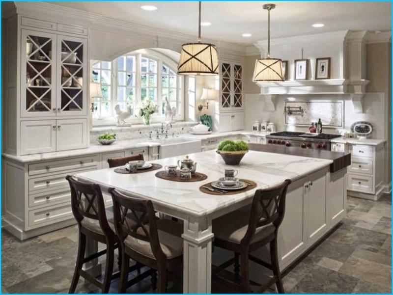 Light granite kitchen countertops with white wood cabinets | My Sweet Things
