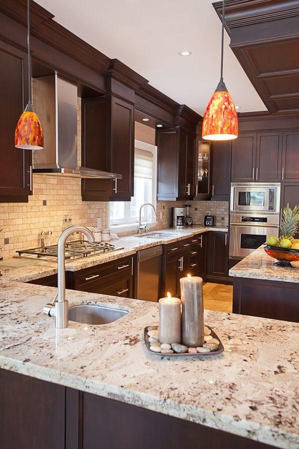 Granite kitchen countertops dark wood cabinets | My Sweet Things