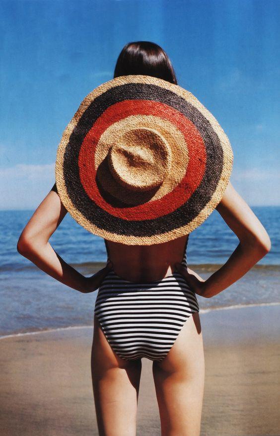 3. Think colorfully with this striped straw hat