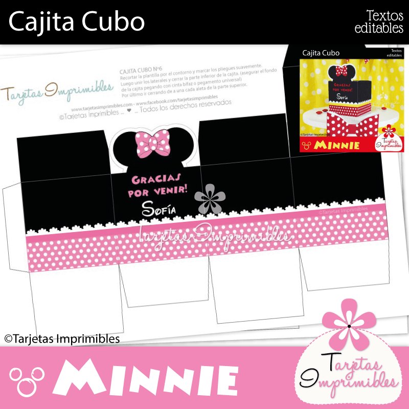Cajita cubo para golosinas Minnie Mouse rosa