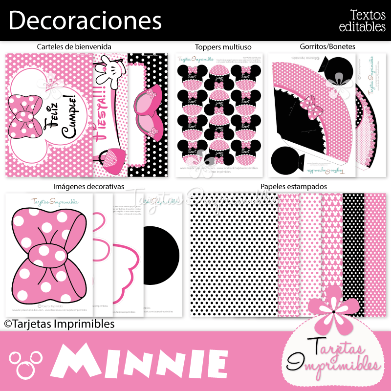 Decoraciones Minnie Mouse rosa para imprimir