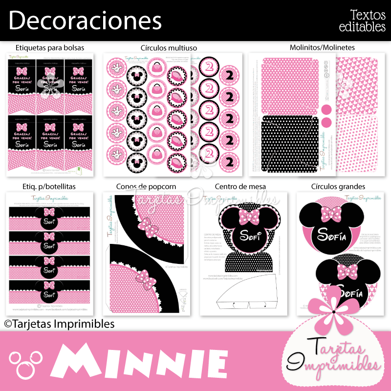 Decoraciones imprimibles Minnie Mouse rosa