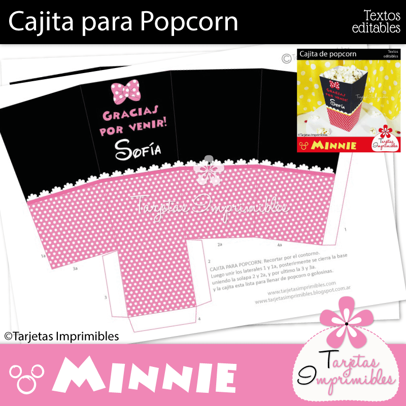Cajita de popcorn Minnie Mouse rosa
