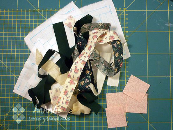 Log-Cabin-corte-de-las-tiras-de-tejido