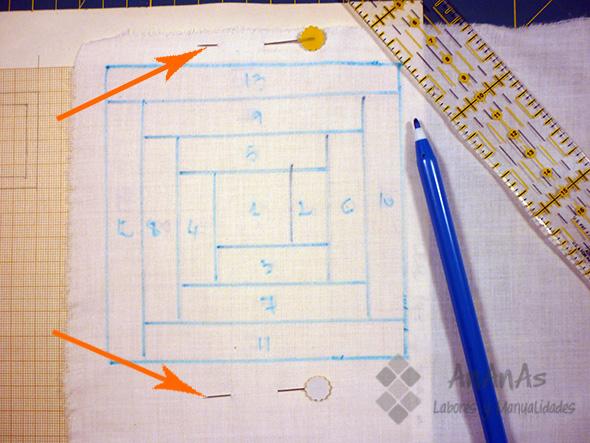 Log-Cabin-sujetar-con-alfileres-al-copiar-el-dibujo