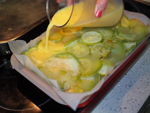 Verte-la-mezcla-sobre-el-Pastel-de-Calabacin