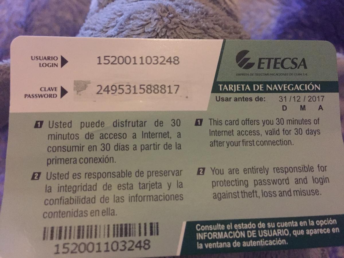 Tarjetas de Internet en Cuba