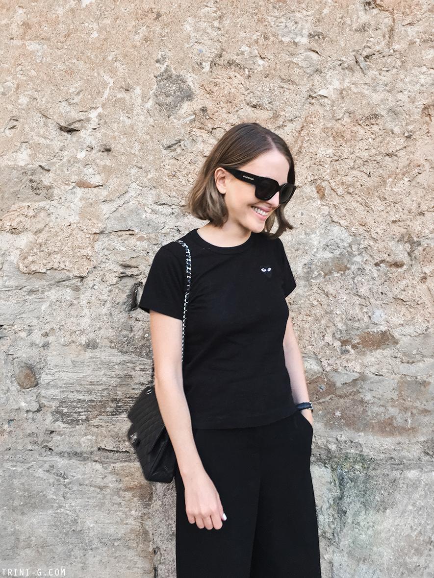 Trini | Comme des Garçons PLAY tshirt Theory culottes