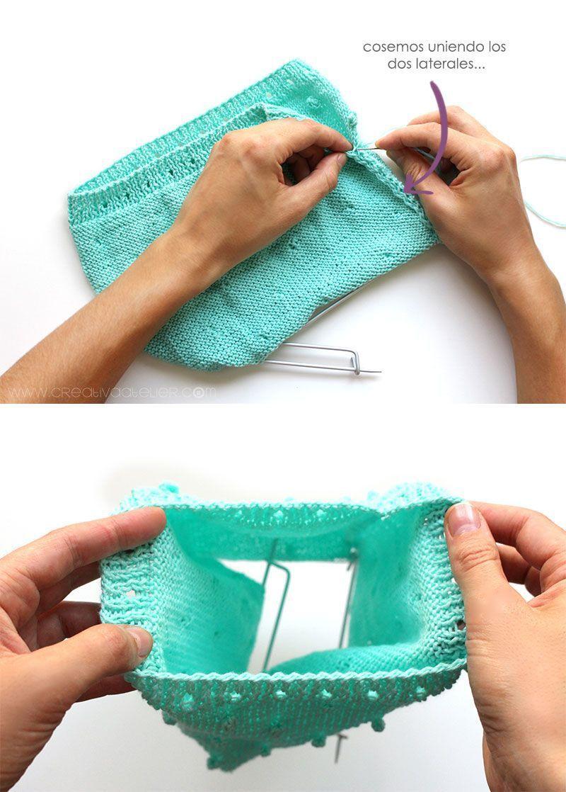 Pantaloncito de punto popcorn a dos agujas - Cubrepañal DIY