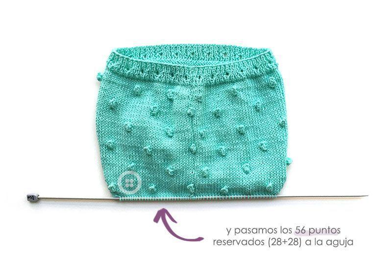 Pantaloncito de punto popcorn a dos agujas - Cubrepañal DIY