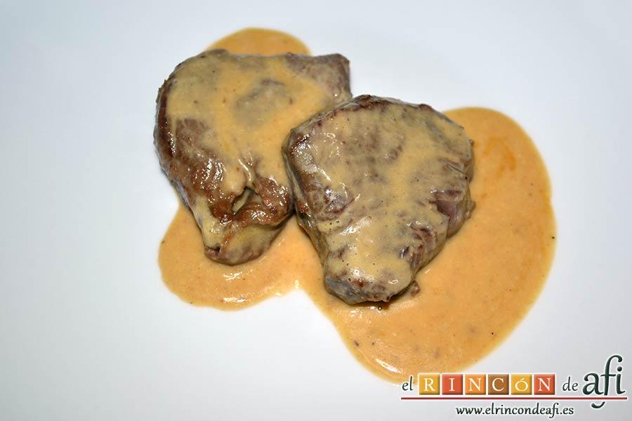 Solomillo de ternera con salsa de mostaza y miel, sugerencia de presentación