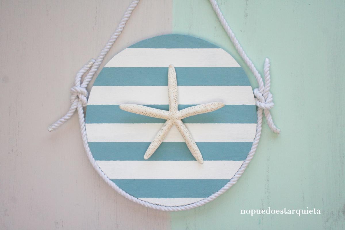 Cartel de madera marinero. Decoración. Inspiración marinera. Chalk paint. Estrella de mar. Nudos marineros.