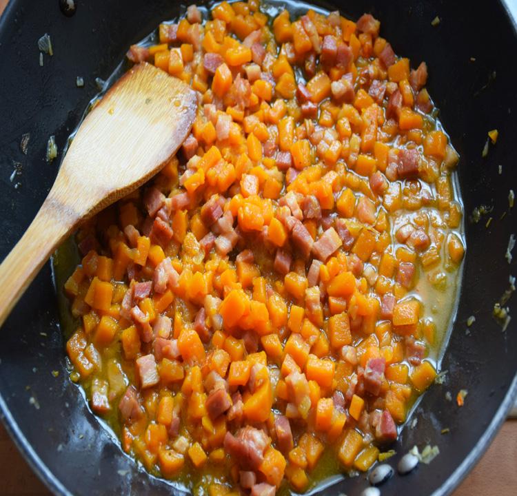pasta con calabaza y bacon