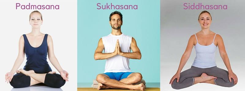 Comparación de la Sukhasana y las posturas relacionadas Siddhasana y Padmasana