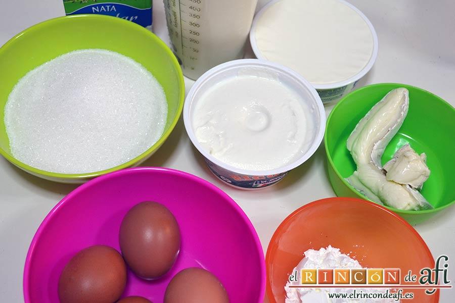 Tarta de quesos con mermelada de frutos rojos, preparamos los ingredientes del relleno