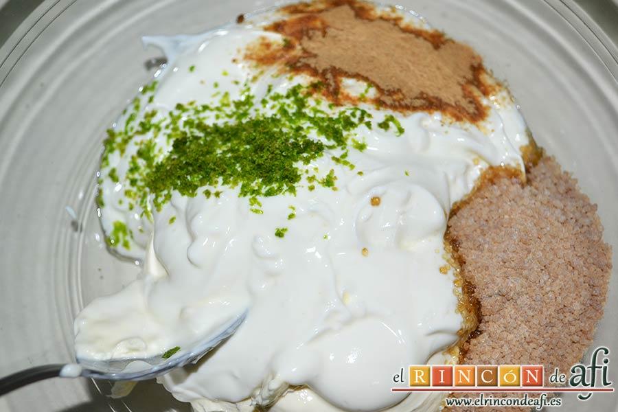 Crema de mango caramelizada, poner en un bol el resto de ingredientes