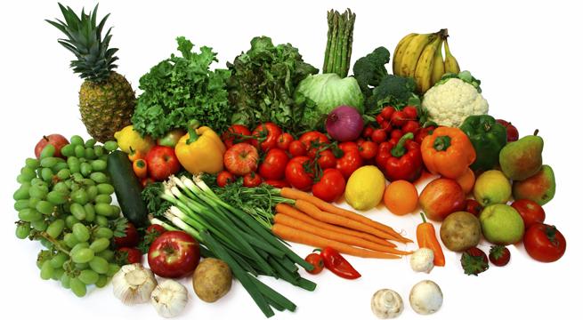 This is a close-up of vegetables and fruits.