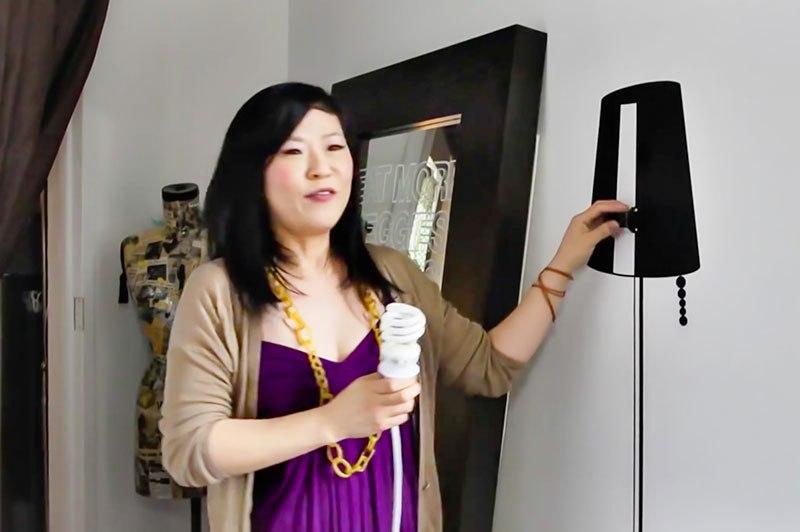 lampara de pie con vinilo 