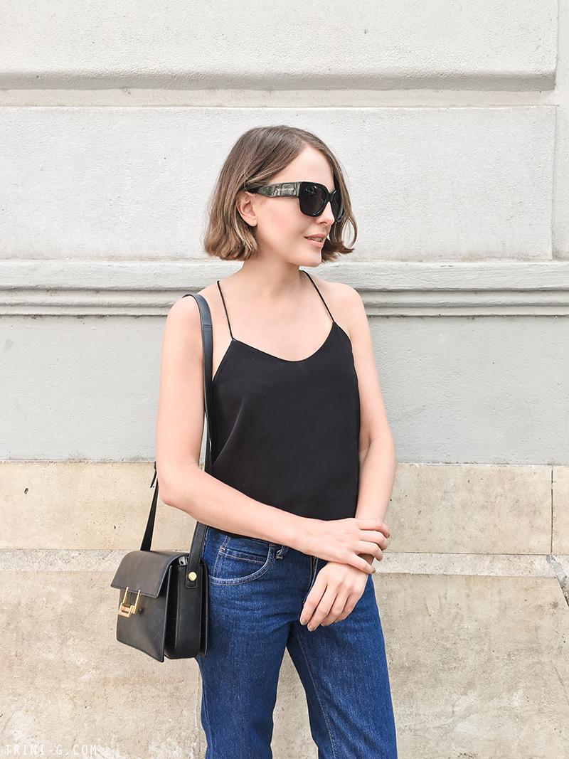Trini | Tibi camisole Levis frayed jeans Hermes Oran sandals