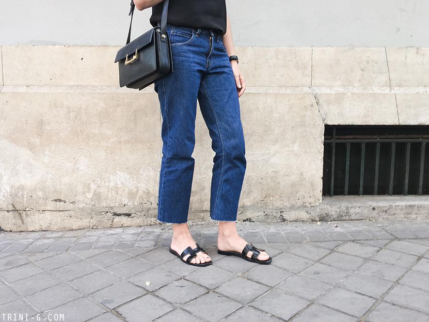 Trini | Tibi camisole Levis frayed jeans Hermes Oran sandals