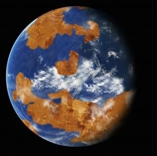 Simulación del planeta Venus en el pasado con océanos y continentes