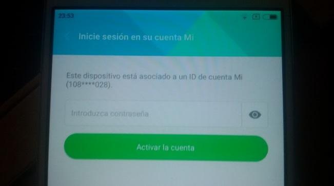 This device may be associated with an existing mi account Este dispositivo está asociado a un ID de cuenta Mi xiaomi mi4
