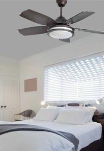 decorar el dormitorio con una lampara ventilador