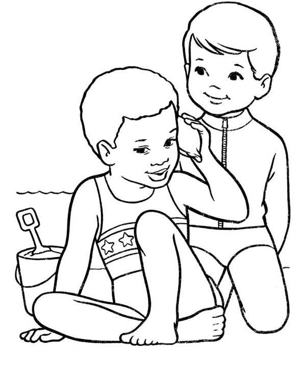 niños para colorear en la playa