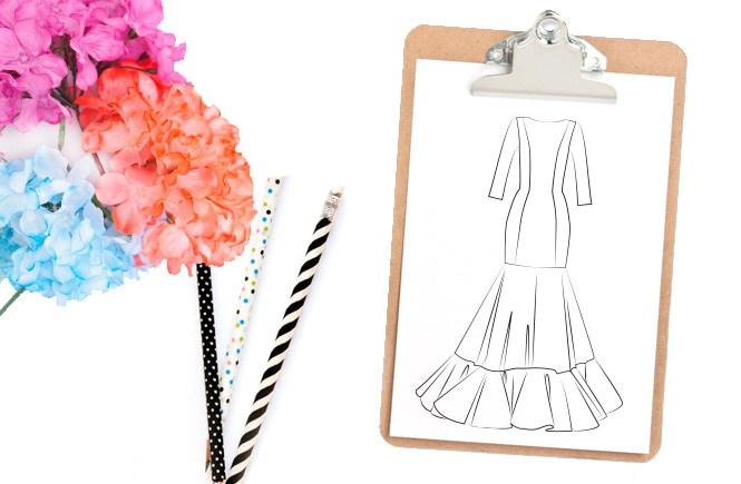 Dibujo plano traje de flamenca con falda de capa