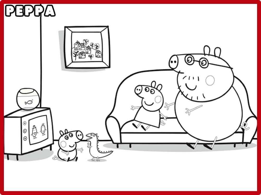 colorear a peppa pig viendo la tele