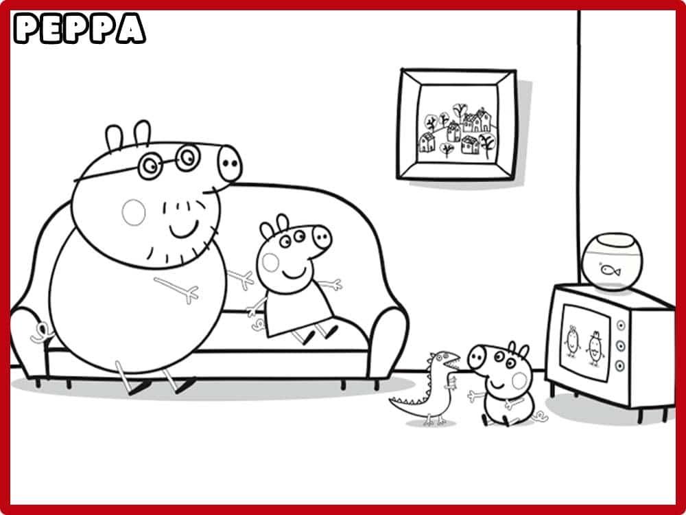 familia pig para colorear viendo la tele