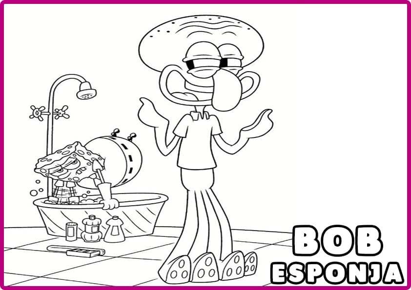 CALAMARDO Y BOB ESPONJA PARA COLOREAR