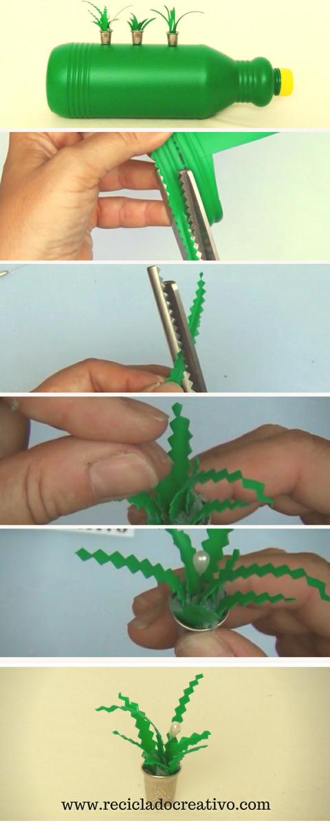 Paso a paso. Cómo hacer miniaturas de plantas con dedales y botellas de plástico