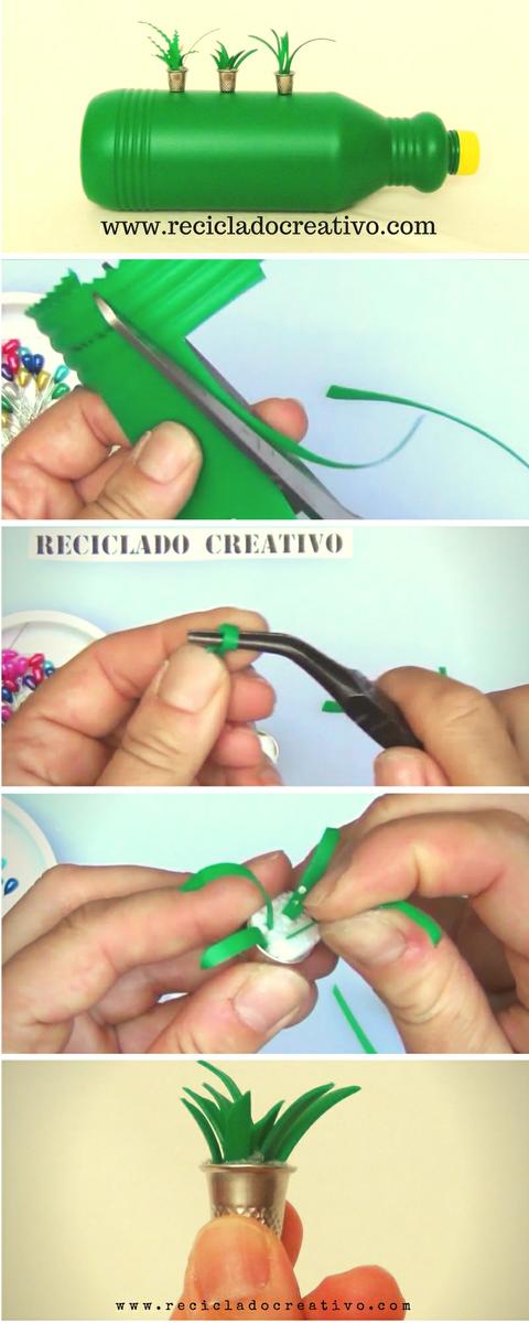 Paso a paso. Cómo hacer miniaturas de plantas con dedales y botellas de plástico