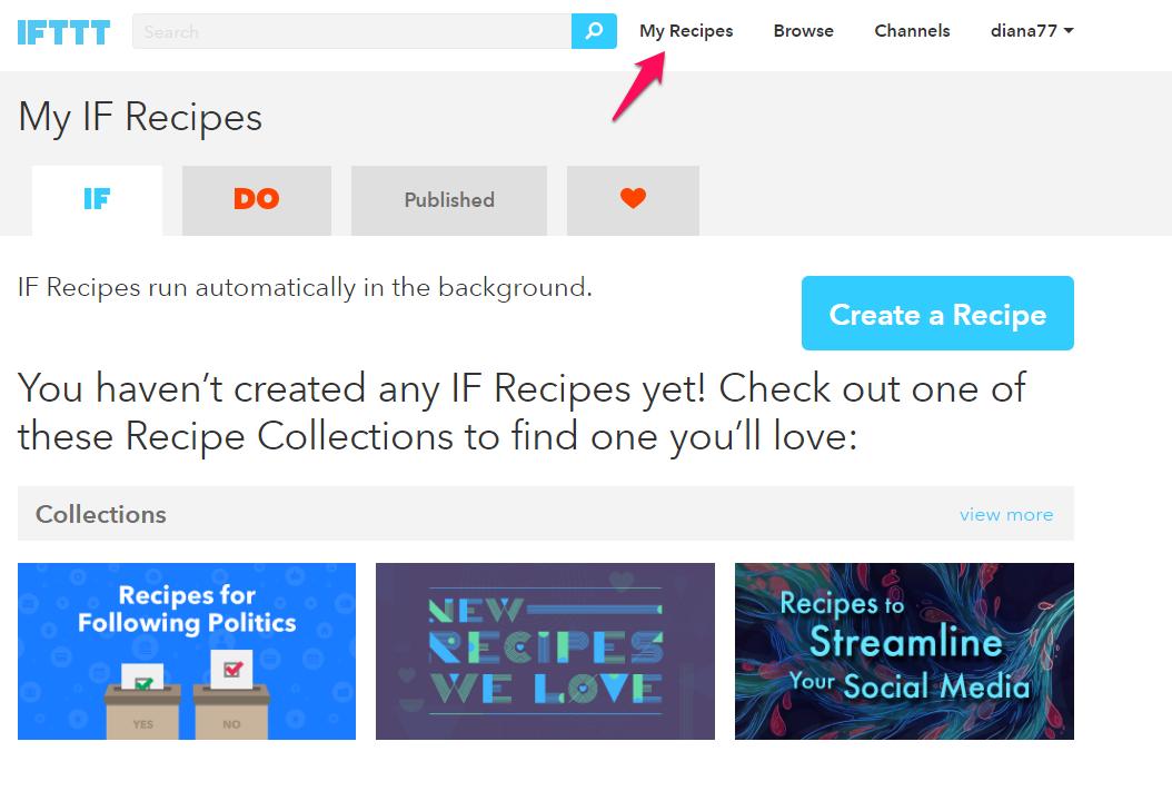 Crear receta ifttt paso 1