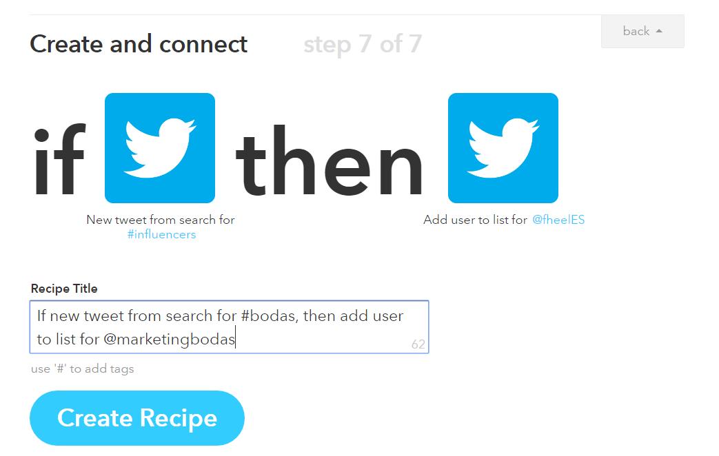 Crear receta ifttt paso 8
