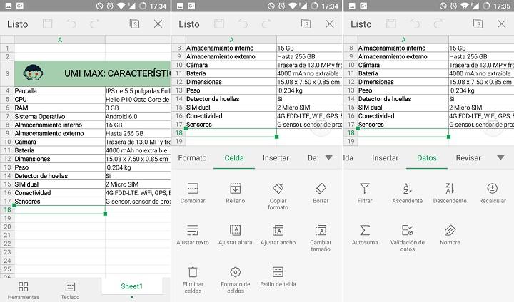 Alternativa a Office Microsoft Android iOS Componente Formatos de lectura Formatos de escritura Writer .doc, .dot, .docx, .dotx, .docm, .dotm, .xml, .rtf, .wps, .wpt .doc, .dot, .docx, .dotx, .docm, .dotm; .rtf, .txt, Kingsoft .wps and .wpt Spreadsheets .xls, .xlsx, .xlsm, .xlt, .csv, .xml, .html, .et, .ett .xls, .xlsx, .xlsm, .xlt, .csv, .et, .ett Presentations .ppt, .pptx, .pps, .ppsx, .pot, .dps, .dpt .ppt, .pps, .pot, .dps and .dpt