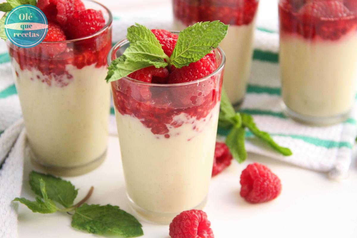 crema dulce de mijo con frambuesas